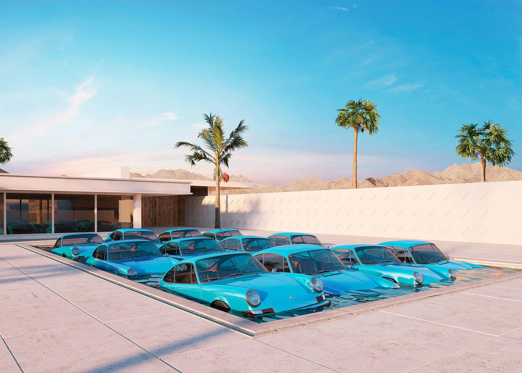 Twelve Porsche 911 Carrera RS in a Pool Twelve Porsche 911 Carrera RS in a Pool